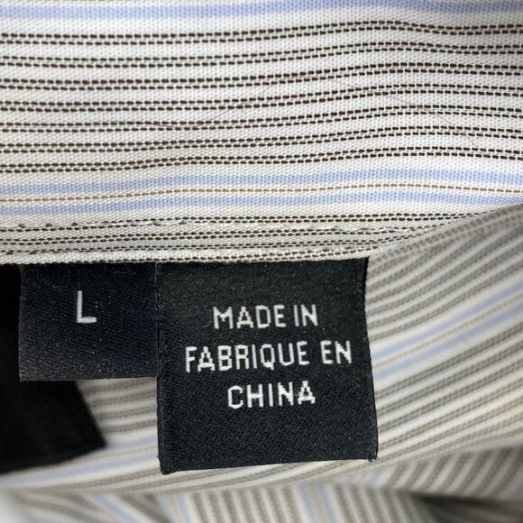 Boss Blue & Beige Striped Button-Up Shirt | V-Neck, Long Sleeve - Picture 6 of 6